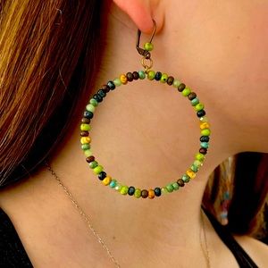 Aged Mosaic Picasso Czech Premium seed Beads & Crystal beads-hoop earrings.